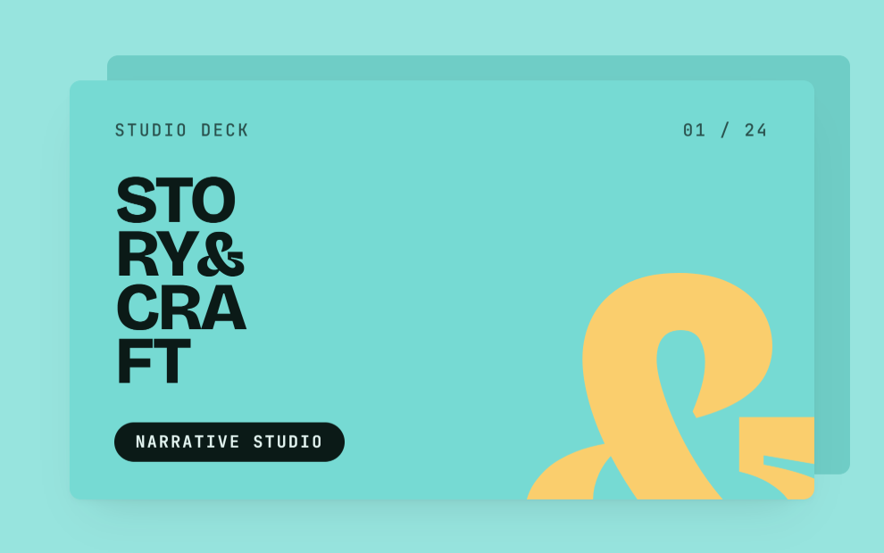 Studio deck title slide, wordmark on Polynya with a cropped Yarrow ampersand